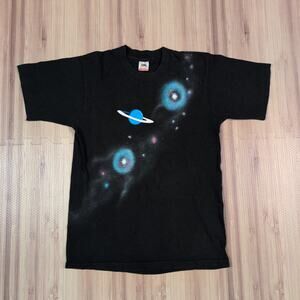 Vintage Solar System Saturn Planets Space Shirt Mens Medium Black USA 90s Single